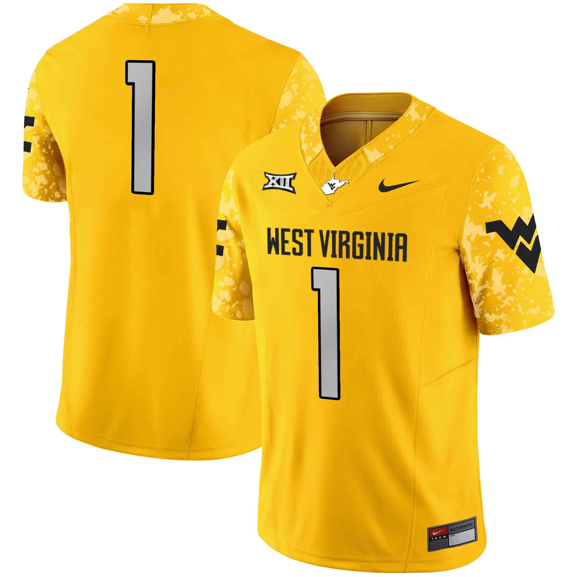 Men West Virginia Mountaineers #1 No Name Yellow 2024 Nike Vapor Limited NCAA Jersey